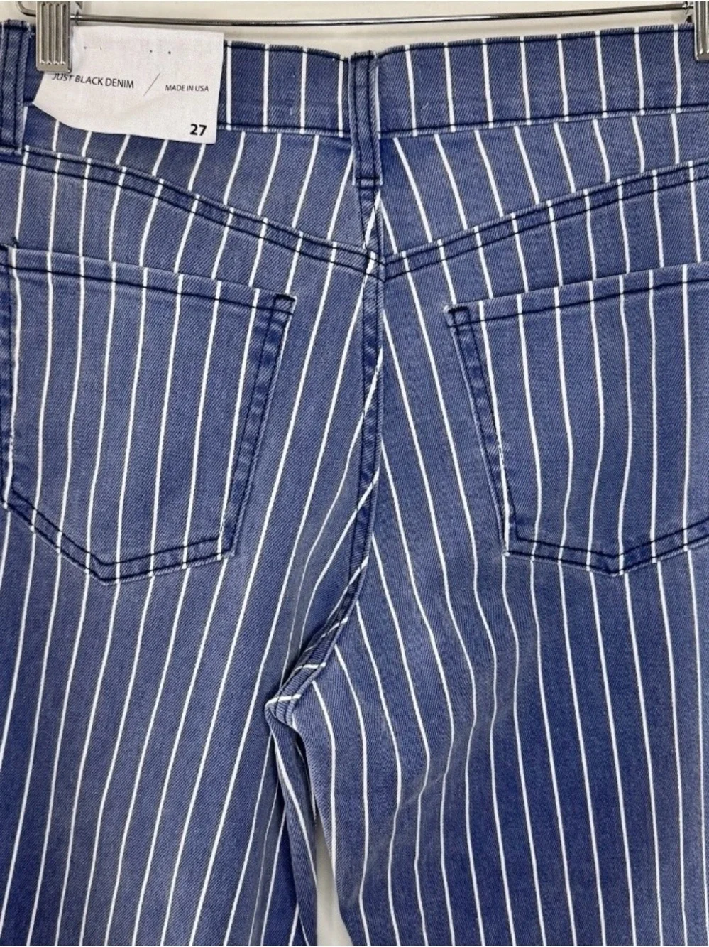 Just Black Denim Barrel Leg Jeans Navy Stripe Women’s 27 NEW W Tags High Rise - Picture 4 of 5